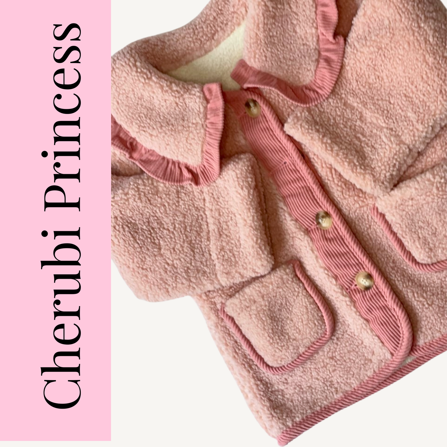 Cozy pink frill collar fleece jacket for kids by CHÉRUBI
