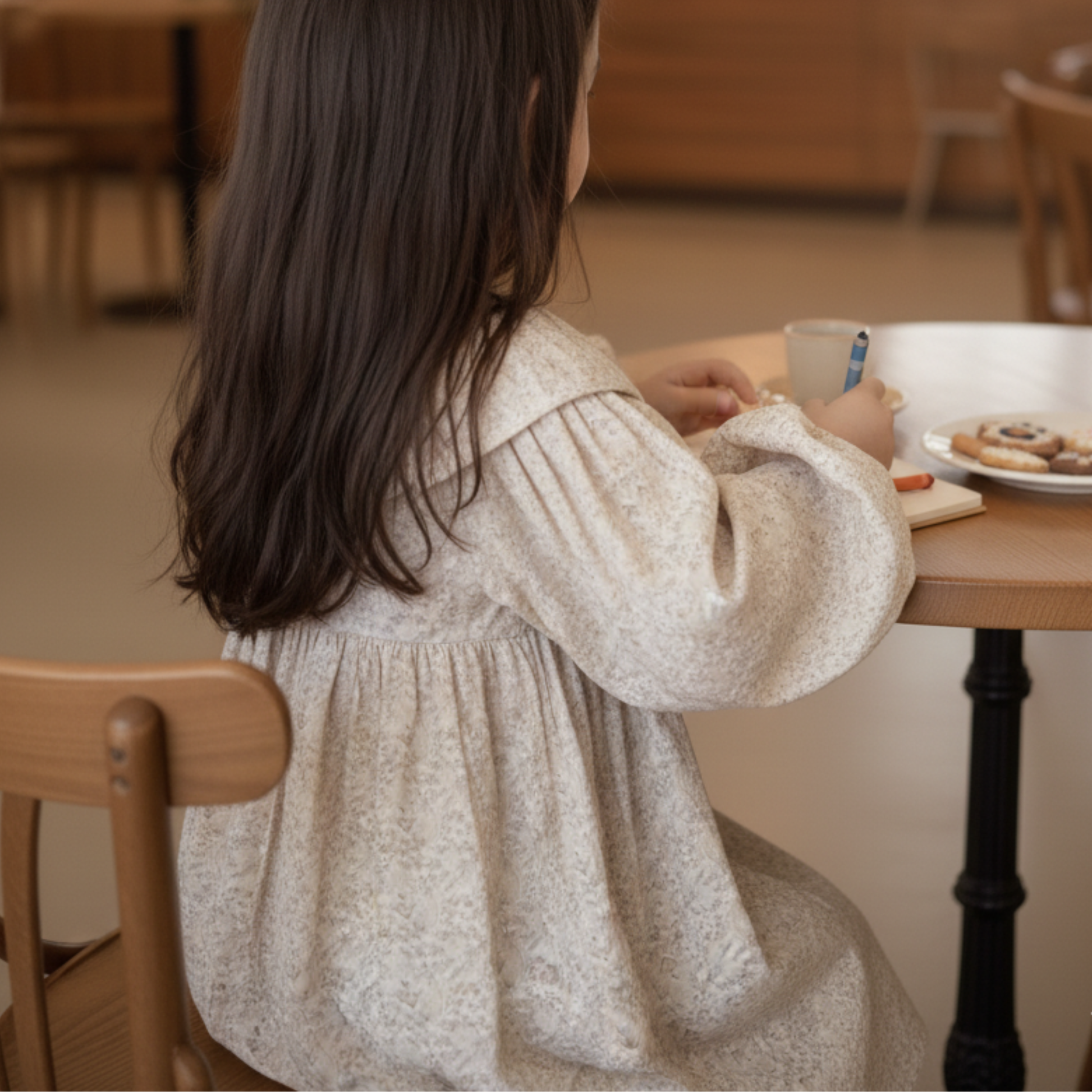 CHÉRUBI Blossom Collar Dress – Ivory Floral Cotton Blend Dress for Kids