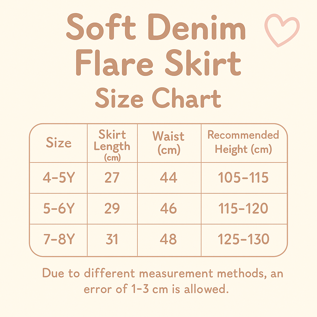 Kids denim skirt in cream and navy with soft flare silhouette and elastic waistband — CHÉRUBI Kidswear.