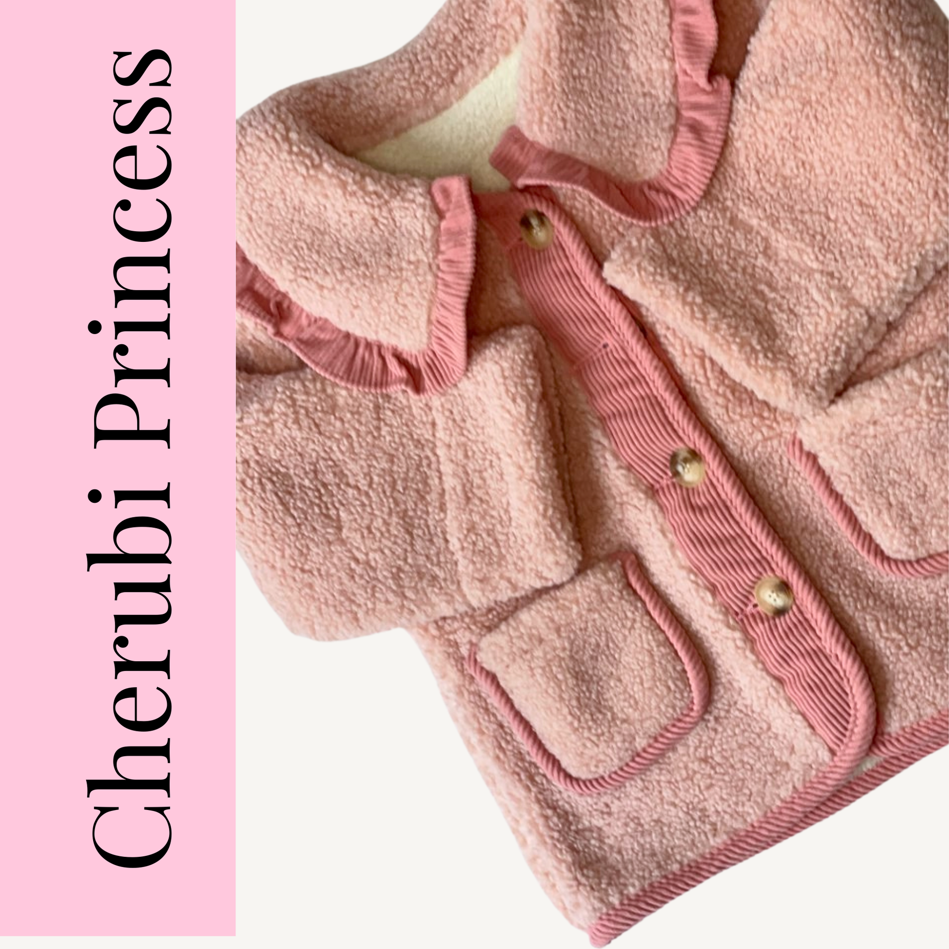 Cozy pink frill collar fleece jacket for kids by CHÉRUBI