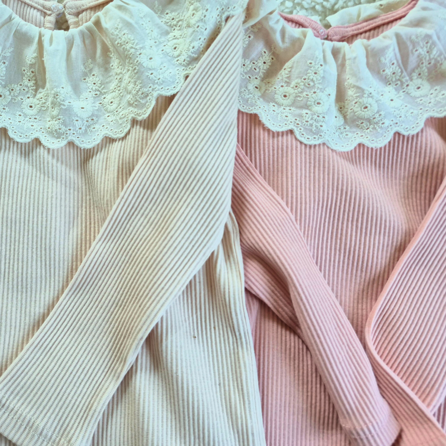 Lace Collar Ribbed Knit Top for Girls