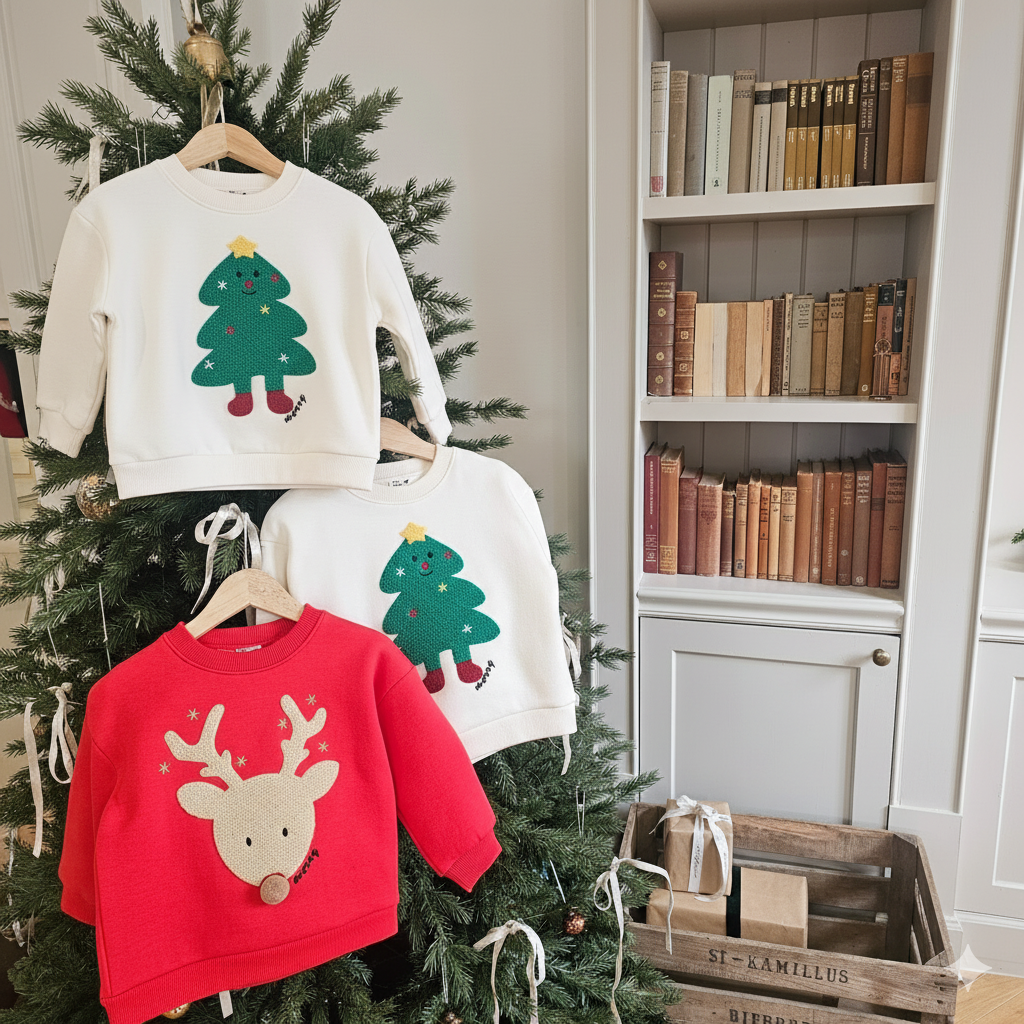 Cozy Christmas Sweatshirt – Fleece-Lined Embroidery Top