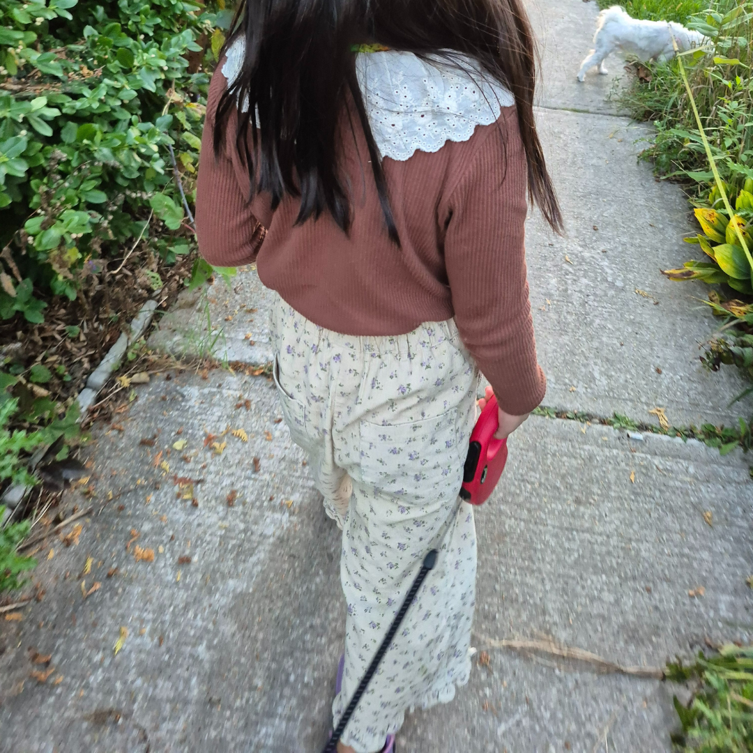 Cherubi Kids - pink ribbed top with lace detail