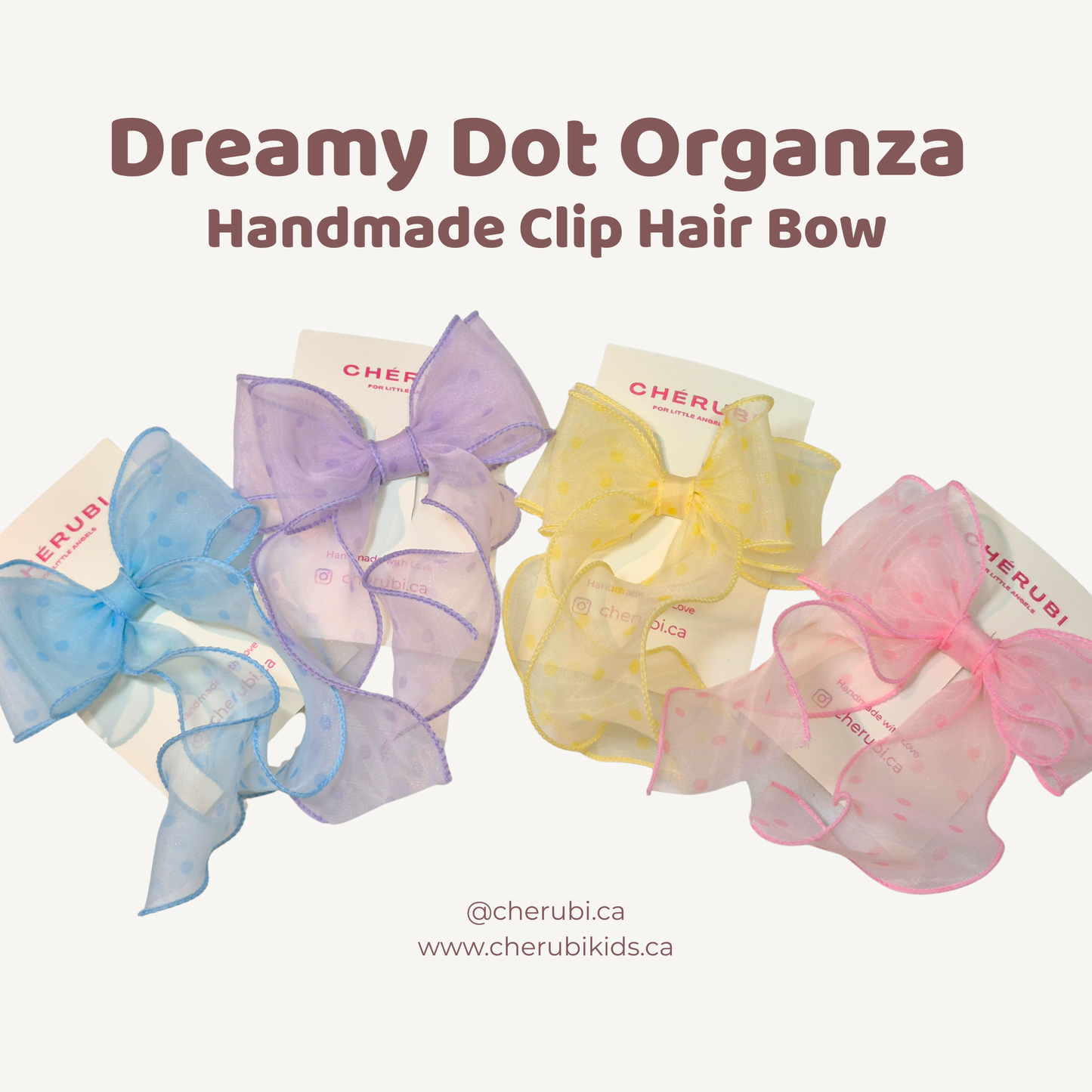 Pastel dotted organza bow hair clip for girls – CHÉRUBI kids accessory